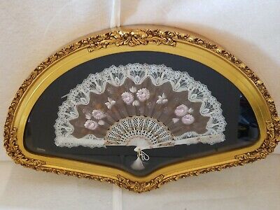 Antique Chinese Fan Hand Painted Bone Lace Floral Scene Fine Quality • 150$