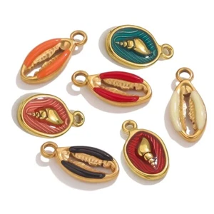 4/5 PCS Stainless Steel Summer Enamel Conch Pendant for DIY Bracelet Jewelry - Picture 1 of 15