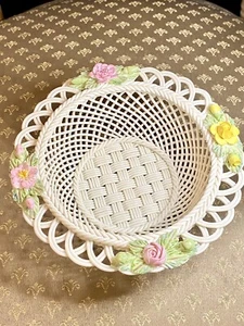 Vintage Irish Belleek Porcelain “Summer Season” Four Strand Basket 1955-1979 - Picture 1 of 10