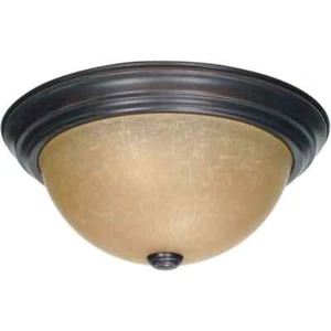 2-Light Mahogany Bronze Flush Mount with Champagne Linen Washed Glass Shade - Picture 1 of 2