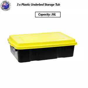 3 x 36L Heavy Duty Plastic Under Bed Storage Tub Container W/ Lid Australia Made - Picture 1 of 2