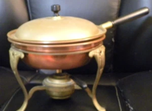 5 Piece Copper & Brass Fondue Warmer Chafing Stand 2 Quart Pat Jan 12, 1892 - Picture 1 of 7
