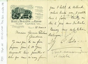 Dépt 06 - Cannes - Très Belle Entête d'un Grand Hôtel sur la Riviera 25/03/1911 - Picture 1 of 1