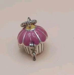 Brighton Cupcake Flower Pot Charm Hinged Silver & Pink, Green Enamel Inside VTG - Picture 1 of 6