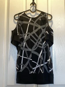 Michael Kors Womens Top Blouse Open Shoulder Short Sleeve Black White Sz XS NWT - Picture 1 of 7