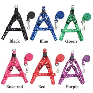 Juego de arnés ajustable con correa de plomo para perro pequeño gato mascota con estampado de huesos - Imagen 1 de 13