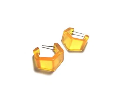 Pendientes de aro de lucita esmerilada vintage hexagonal amarillo dorado Geo Foto 1 de 4