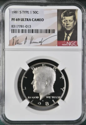 1981 S Type 1 Kennedy 50¢ NGC PF 69 Ultra Cameo (Kennedy Signature Label) - Image 1 of 2