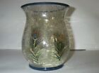 VINTAGE CRACKLE GLASS VASE 6 INCHES BLUE EDGES PEACOCK FEATHERS G2690
