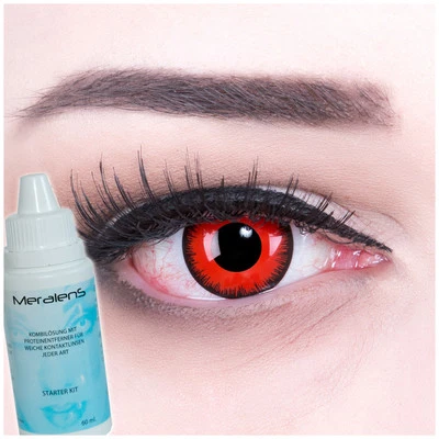 Fun farbige crazy Kontaktlinsen Red Lunatic Halloween Fasching rot schwarz