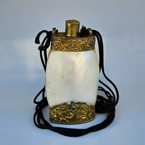 Antike chinesische Perlmutt & Messing Schnupftabak / Parfüm Flasche Halskette - Bild 1 von 6