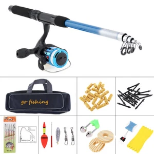 Travel Fishing Rod Combos Telescopic Fishing Pole Spinning Reels Carrier Bag - Picture 1 of 11