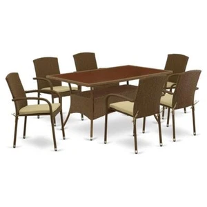 East West Furniture Oslo 7-piece Metal Patio Dining Set with Cushion in Brown - Picture 1 of 6