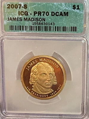2007-S JAMES MADISON PRESIDENTIAL DOLLAR  PR70DCAM ICG #143 - Image 1 of 2
