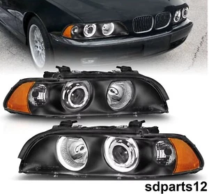 2 Phares Avant Yeux d'Ange LED pour BMW Série 5 E39 '97–'00 Angle Eyes Fond Noir - Imagen 1 de 6