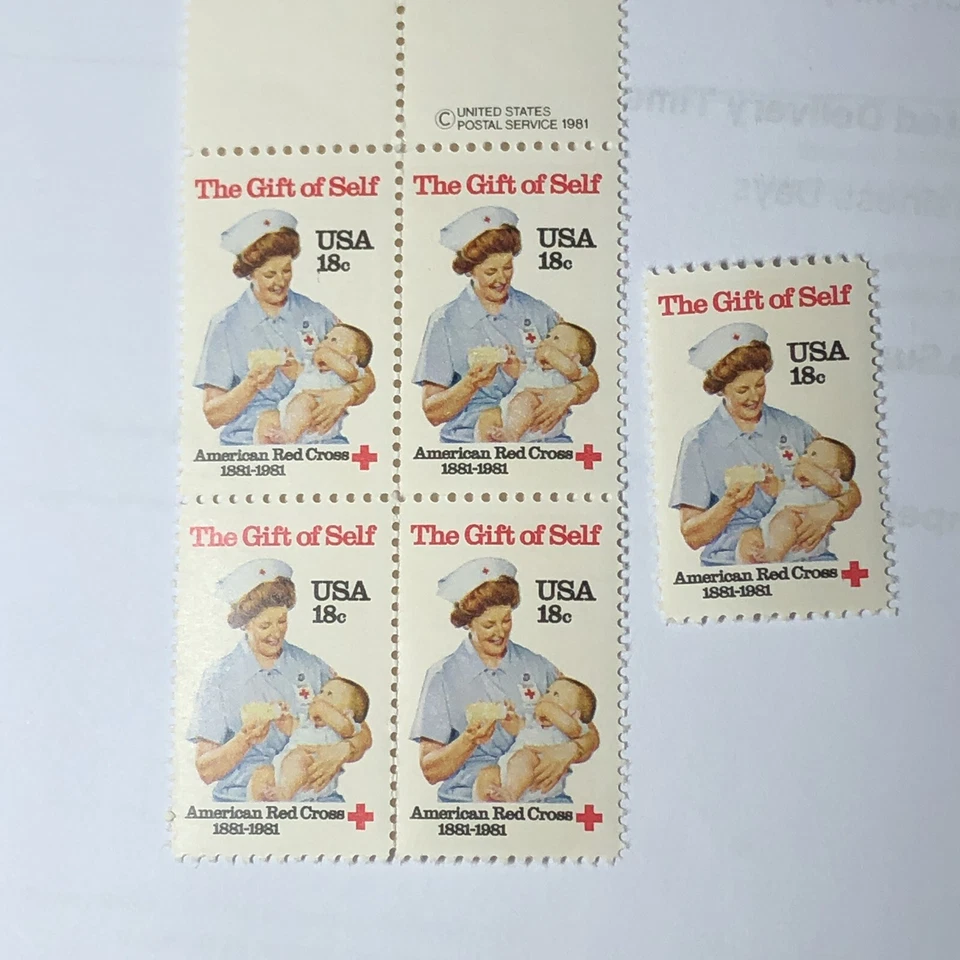 #1910 – 1981 18c American Red Cross Centennial - ( Block and Single) - Image 1 of 1