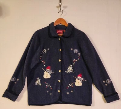 Holiday Lodge Northcrest 1X Cozy Fleece Cardigan Shacket Snowmen Cabincore Soft - Image 1 of 4