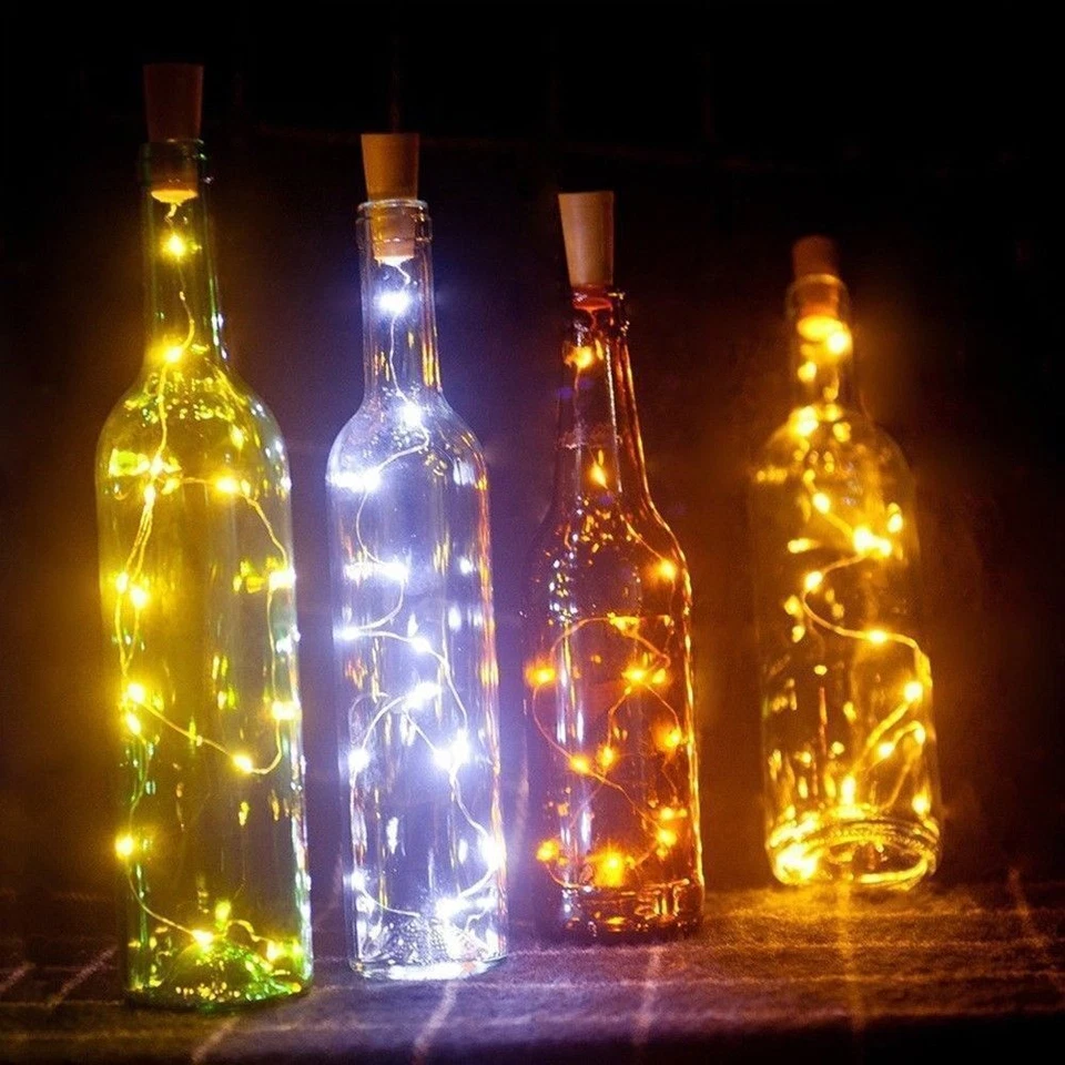 2M 20 LED Solar Wine Bottle Cork Shaped String Fairy Light Night Lamp Party Gift - Image 1 of 4