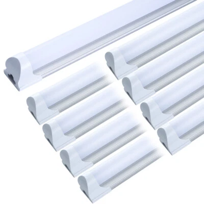 WDG 8 PACK T8 LED Shop Light 4FT 24W 6500K Linkable Garage Ceiling Lamp Milkly Cover