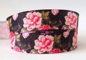 1M X 22mm Grosgrain Ribbon Craft DIY Hair Bows - Japanese Pink Flower - Picture 1 of 1