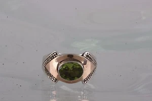 STERLING SILVER 12KT ROSE GOLD PERIDOT STONE RING SIZE 5 1/2 925 FINE 3911B - Picture 1 of 1