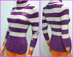 BEBE Rhinestone Moonlit Violet/Pale Blue Chenille Turtleneck Sweater, M #K65 - Picture 1 of 2