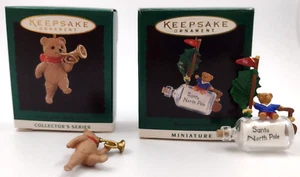 Hallmark Miniature Ornament Lot of 2 Message for Santa and March of Teddy Bears - Picture 1 of 4