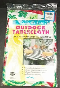Outdoor Tablecloth 60" Round Watermelons Zipper Elasticized Edge Easy Care Vinyl - Picture 1 of 3