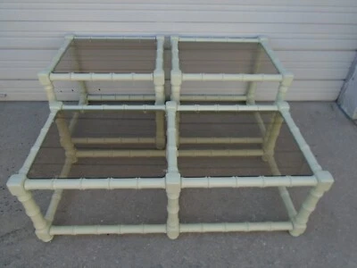 Set 3 Tables Faux Bamboo Coffee 2 End side Hollywood Regency Palm Beach Thick - Image 1 of 4
