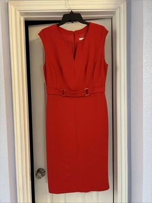 Vestido justo London Times vermelho feminino tamanho 10 com cinto manga gorro escritório forrado midi - Imagem 1 de 4