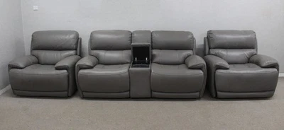 Furniture Village Link Grey Leather Power 2 Seater Sofa & 2 Power Armchairs - Image 1 of 4
