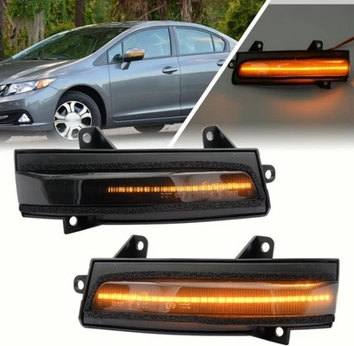 For 12-14 Honda Civic Sedan Hybrid 2x Smoke LED Wing Side Mirror Blinker Lights - Image 1 of 4