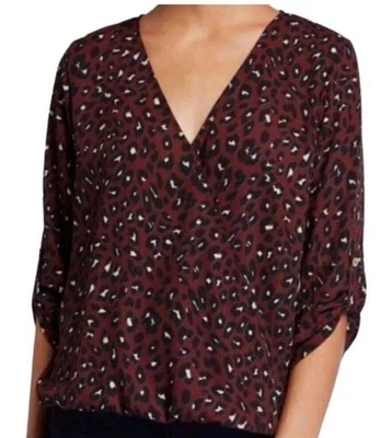 West Kei Faux Wrap Leopard V-Neck 3/4 Tie Sleeve  High Low Blouse Top Size Small - Image 1 of 4