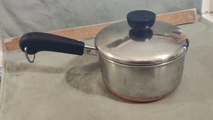 Vintage Revere Ware Double Ring Pre-1968 1 Qt Copper Bottom Saucepan w/ Lid VG - Picture 1 of 6