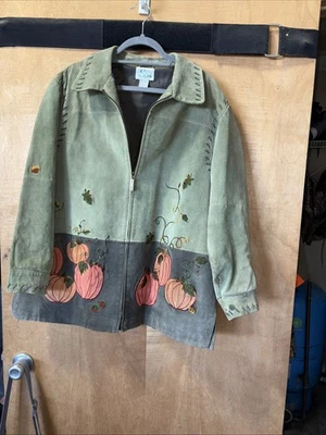 Quacker Factory Mujer 1X Chaqueta Verde Gamuza Cuero Calabazas Otoño Cremallera Completa Foto 1 de 4