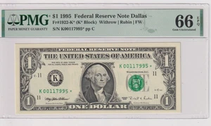 Fr 1922-K* 1995 $1 FRN K00117995* PMG 66EPQ *STAR* GREEN SEAL DALLAS - Picture 1 of 2