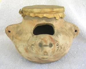Jarra antigua mexicana del siglo XIX, tapa figurativa de piel de pergamino facial - Imagen 1 de 8