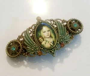 Accesorio para el cabello Steampunk de bronce y turquesa pin de clip hecho a mano - Imagen 1 de 3