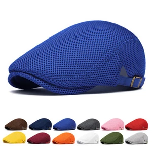 Men Breathable Mesh Summer Sun Hat Adjustable Duckbill Hollow Newsboy Flat Cap - Picture 1 of 18