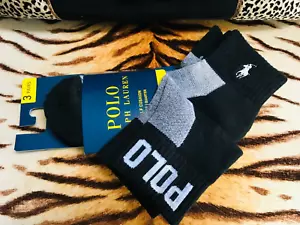 NEW RALPH LAUREN LADIES 3 PACK OF BLACK SOCKS WITH POLO HORSE LOGO - Picture 1 of 5
