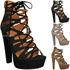 New Womens Ladies High Heel Platform Gladiator Sandals Lace Up Ankle Shoes Size
