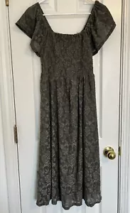 HD in Paris Anthropologie Kleid olivgrün braun schulterfrei Blumen Spitze Gr. L - Bild 1 von 9