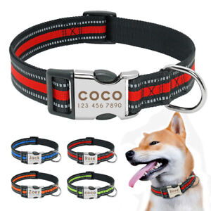 Personalised Dog Collar Custom Name and Phone Number Engraved Nylon Reflective 
