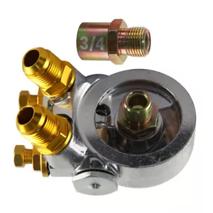 Aluminum AN10 Oil Filter Cooler Sandwich Plate Adapter Thermostat w/80 Deg 176 F - Picture 1 of 10