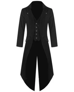 Para hombre Steampunk Chaqueta Abrigo Victoriano Gótico Negro De Colección - Imagen 1 de 7