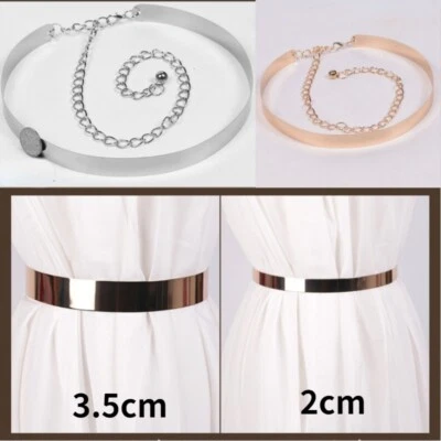 Damen Metall Taille Gürtel Bund Spiegel Breit Gold Silber Glänzend Kette - Bild 1 von 4
