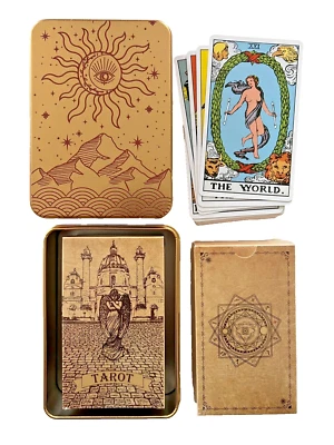 Guía de Tarot Clásico 1910 Vintage Estándar 78 Cartas Lata Dorada con Gráfico Rojo Foto 1 de 4