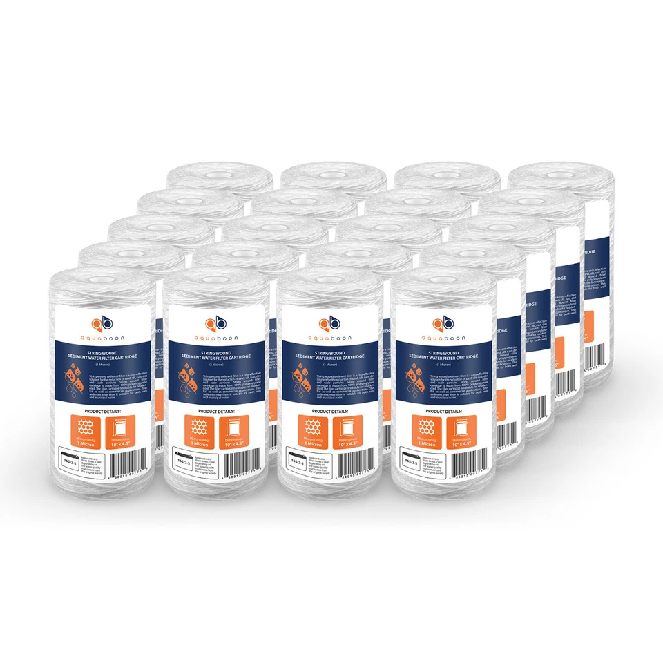 FILTERWAY 20PK of 10" Big Blue String Wound Sediment Water Filter Cartridge 1µm Aquaboon