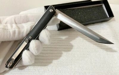 BLACK TANTO D2 Steel ~ G10 Handle Smooth Clip And Flip ~  Sharp Thin Blade Knife - Image 1 of 4