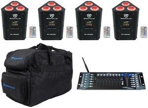 4) Rockville RF WEDGE BLACK RGBWA+UV Battery Wireless DMX Lights+Bags+Controller - Picture 1 of 12